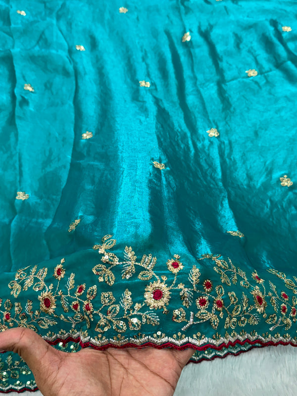 Readymade Blouse Morpankhi Colour Saree With Contrast Blouse