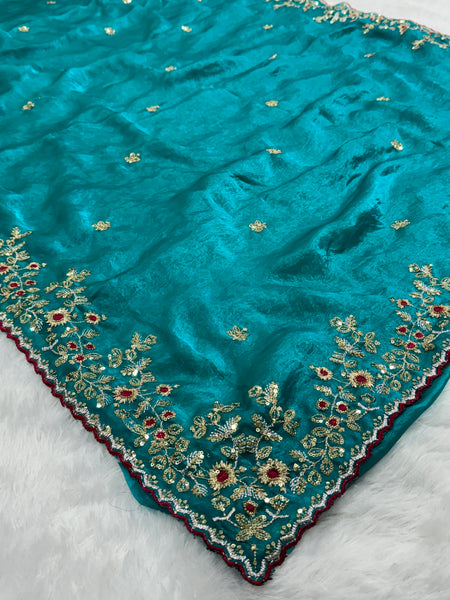 Readymade Blouse Morpankhi Colour Saree With Contrast Blouse