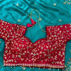 Readymade Blouse Morpankhi Colour Saree With Contrast Blouse