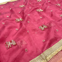Baby Pink Hand Work Trending Banarasi Tissue Saree