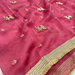 Baby Pink Hand Work Trending Banarasi Tissue Saree
