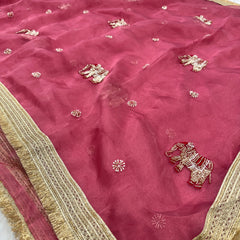 Baby Pink Hand Work Trending Banarasi Tissue Saree