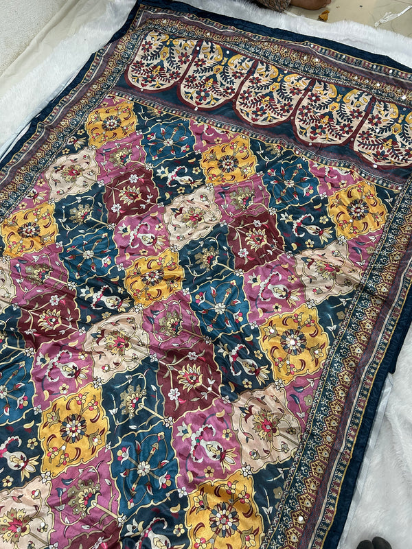 Trending Rajwadi Silk Saree With Mirror Work