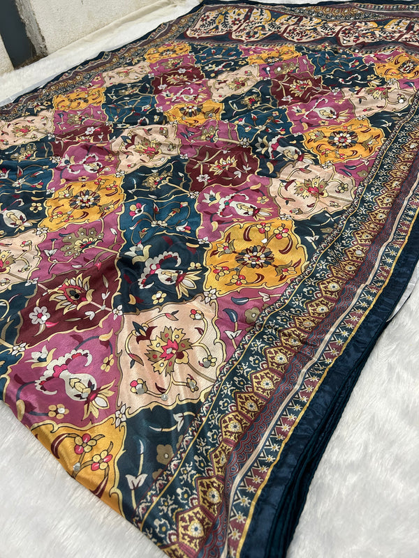 Trending Rajwadi Silk Saree With Mirror Work