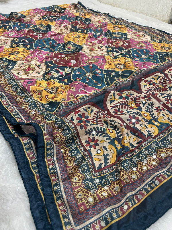 Trending Rajwadi Silk Saree With Mirror Work
