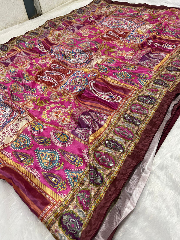 Trending Rajwadi Silk Saree With Mirror Work