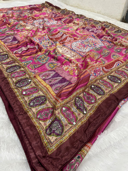 Trending Rajwadi Silk Saree With Mirror Work