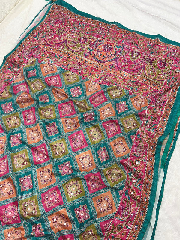 Trending Rajwadi Silk Saree With Mirror Work