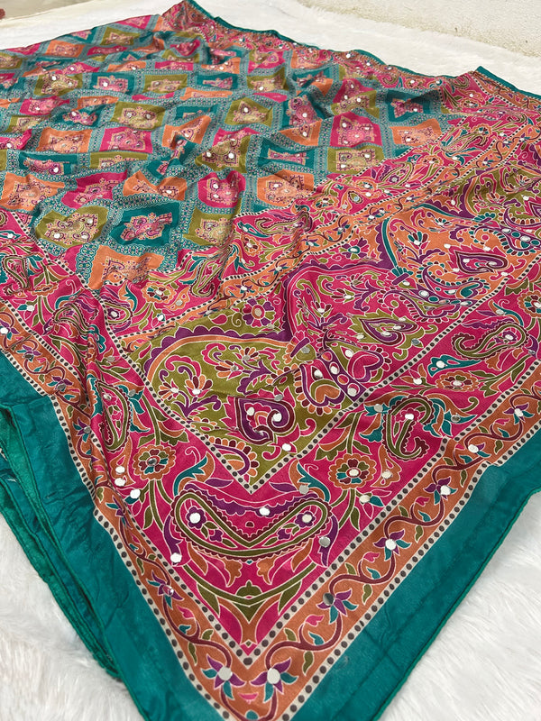 Trending Rajwadi Silk Saree With Mirror Work