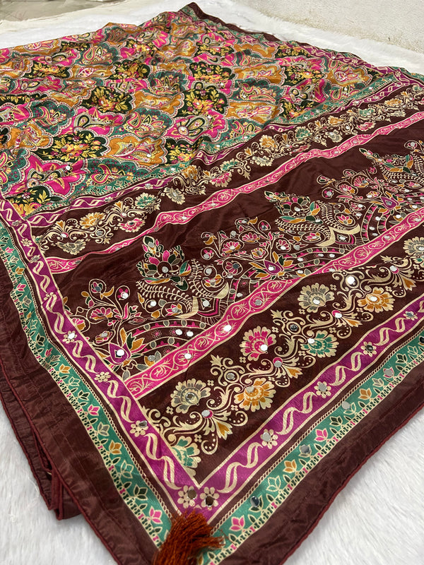 Trending Rajwadi Silk Saree With Mirror Work