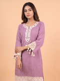 Soft Fancy Short Kurti Dress With Lace Border On Sleeves & Border