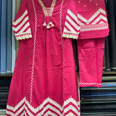 Trending A-Line Pink Dress With Print Pattern on Border & Sleeves
