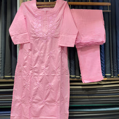Pure Chikankari Baby Pink Mull Cotton Dress With Cut Border Dupatta