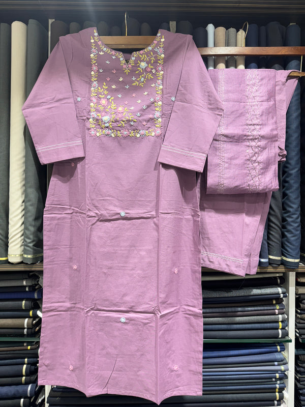 Hand Woven French Knots Work Purple Dress