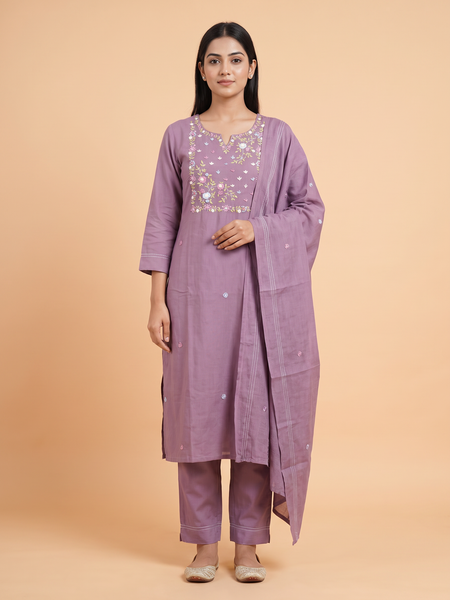 Hand Woven French Knots Work Purple Dress
