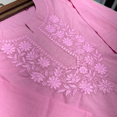Pure Chikankari Baby Pink Mull Cotton Dress With Cut Border Dupatta