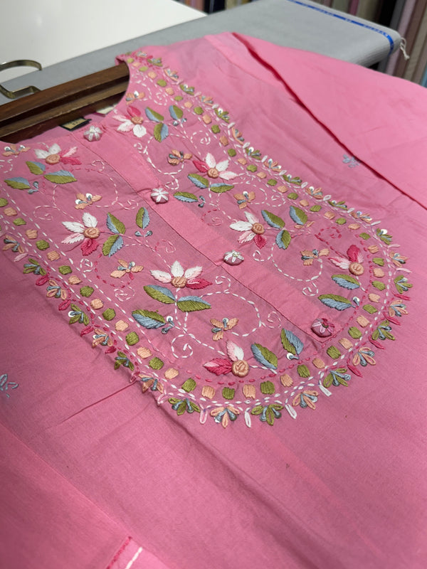 Hand Woven French Knots Work Baby Pink Dress