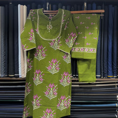 Soft Cotton Block Printed Dress With Neckline work