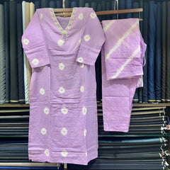 Soft Bandhani Print Cotton Dress With Pearl Work On Neckline