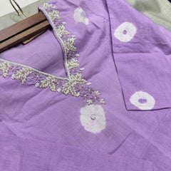 Soft Bandhani Print Cotton Dress With Pearl Work On Neckline