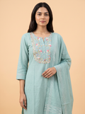 Hand Woven French Knots Work Teal Blue Dress
