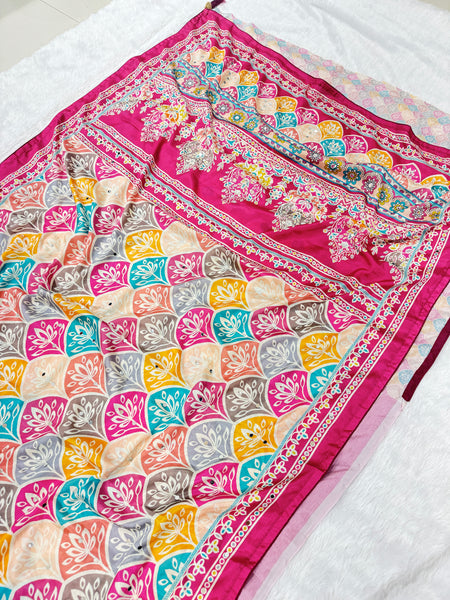 Trending Rajwadi Silk Saree With Mirror Work