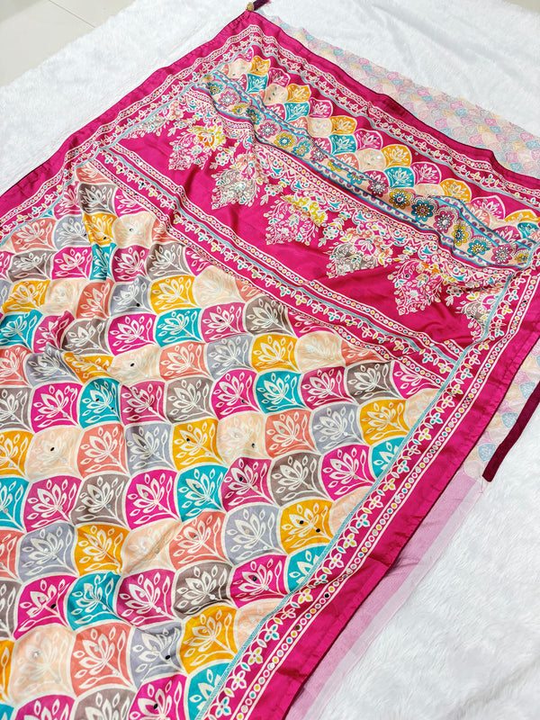 Trending Rajwadi Silk Saree With Mirror Work