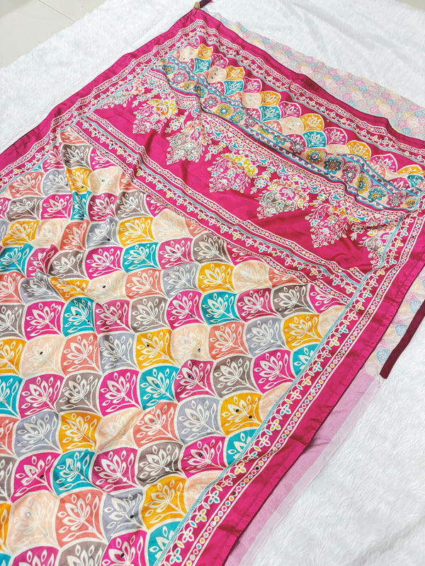 Trending Rajwadi Silk Saree With Mirror Work