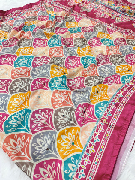 Trending Rajwadi Silk Saree With Mirror Work