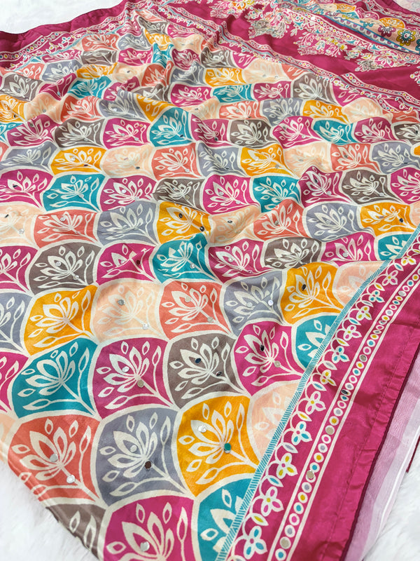 Trending Rajwadi Silk Saree With Mirror Work