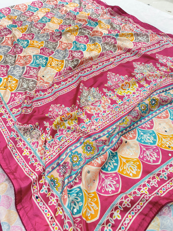 Trending Rajwadi Silk Saree With Mirror Work