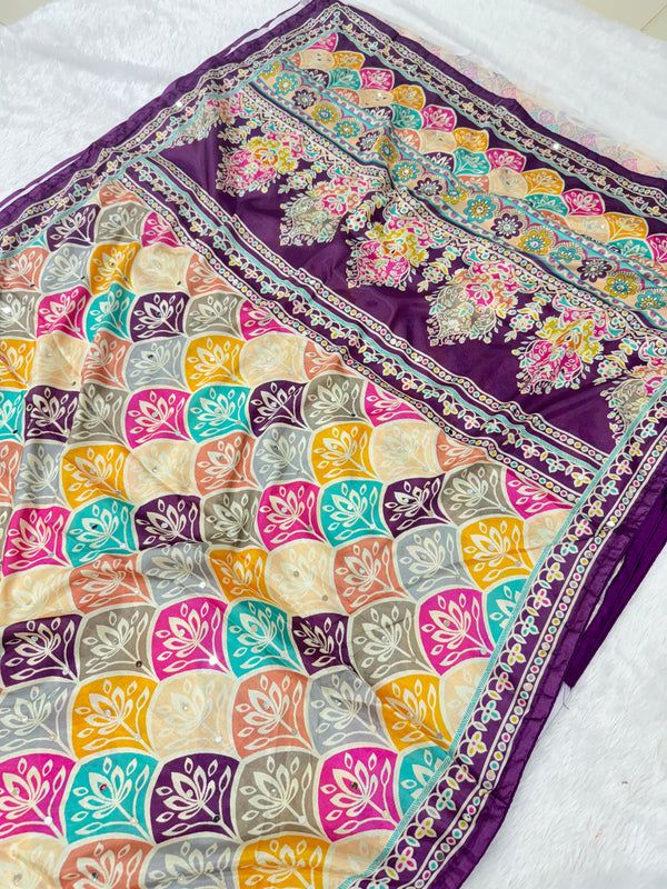 Trending Rajwadi Silk Saree With Mirror Work