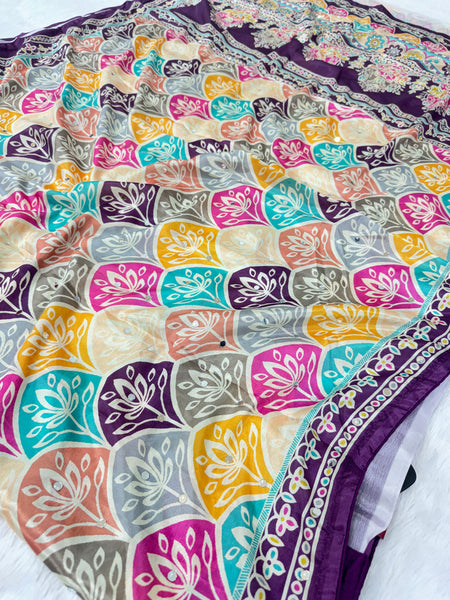 Trending Rajwadi Silk Saree With Mirror Work