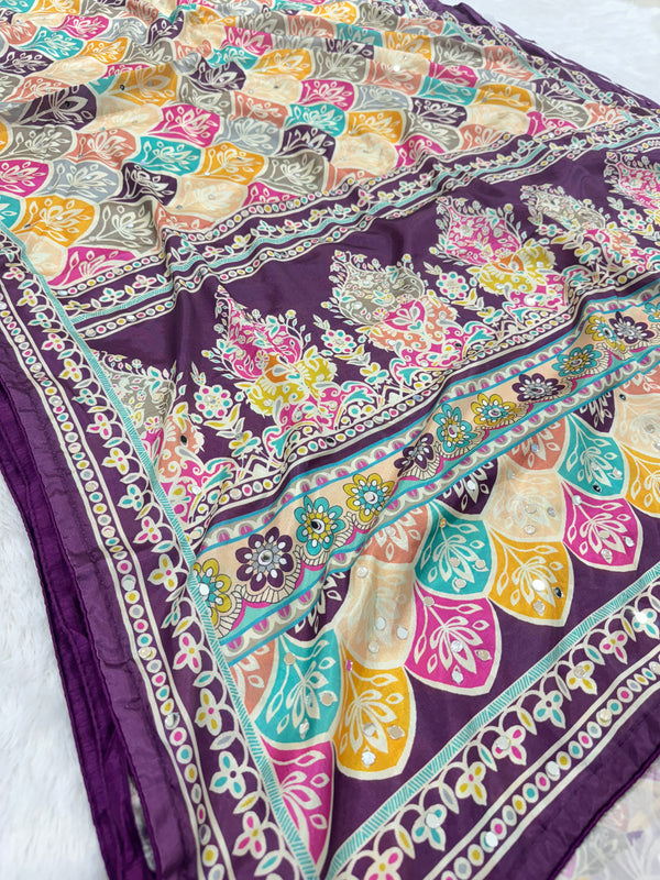 Trending Rajwadi Silk Saree With Mirror Work