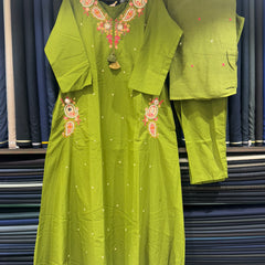 Trending A-Line Olive Green Cotton Dress With Pockets