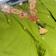 Trending A-Line Olive Green Cotton Dress With Pockets