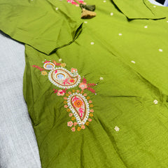 Trending A-Line Olive Green Cotton Dress With Pockets