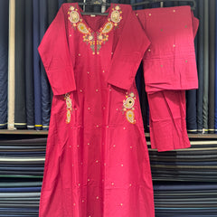 Trending A-Line Maroon Cotton Dress With Pockets