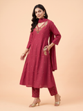 Trending A-Line Maroon Cotton Dress With Pockets