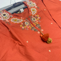 Trending A-Line Rustic Orange Cotton Dress With Pockets