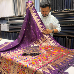 Purple Colour Muniya Paithani With Work Blouse
