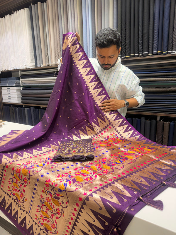 Purple Colour Muniya Paithani With Work Blouse