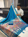 Azure Blue Colour Muniya Paithani With Work Blouse