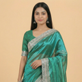 2 Toned Peacock Green Mirror Border Pure Tissue Saree
