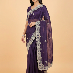 Trendy Beaded Border Designer Purple Saree