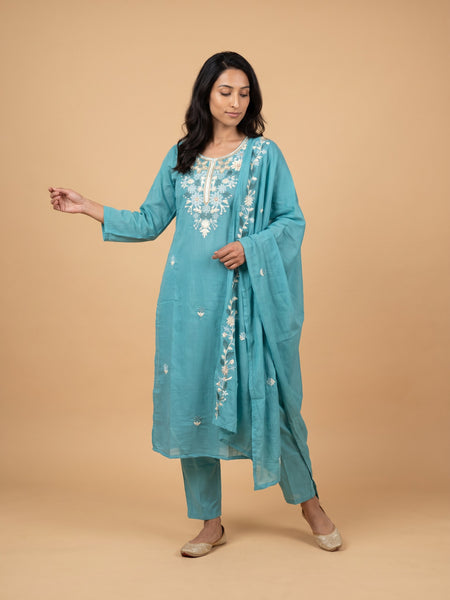 Unique Mull Chanderi Dress With Designer Duaptta