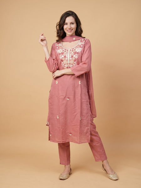 Unique Mull Chanderi Dress With Designer Duaptta
