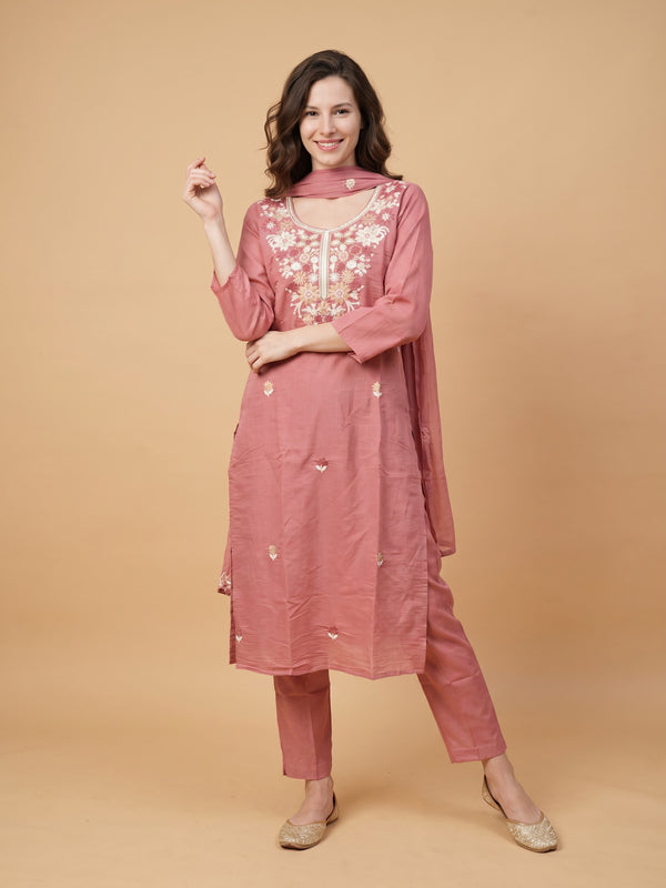 Unique Mull Chanderi Dress With Designer Duaptta